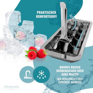 Dreiklang - be smart® Polished 18/8 Stainless Steel Ice Cube Mold with Lever for Effortless Removal | Food-Safe & Durable Ice Cube Maker | Plastic-Free Ice Cube Containers Large | Ice Cube