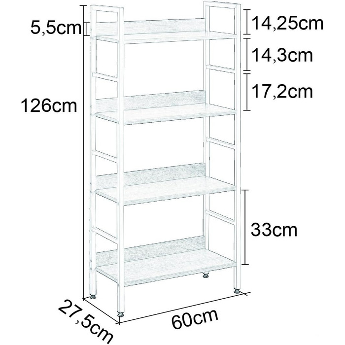 WOLTU 4-Tier Shelf Unit Bookshelf Kitchen Shelf Bathroom Shelf Made of Wood and Metal, Shelves for Storage Room 60 x 27.5 x 126 cm White + Light Oak RGB9304hei