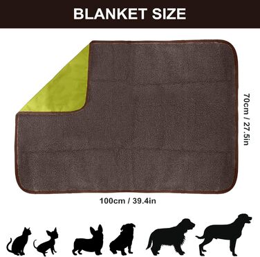Килимок для собак Outdoor водонепроникний 100x70 см, миючий, для подорожей та кемпінгу, з сумкою та видаленням шерсті, теплий, великий, для собак та котів (зелений, вовна)
