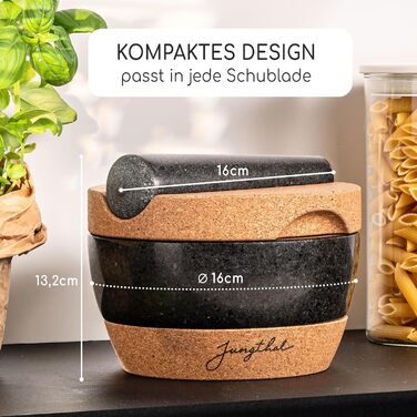 Набір ступки та пестика | Граніт | Основа та кришка з корку | Великий (XXL) для спецій та трав