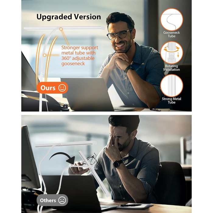 Настільна лампа 10W з регулюванням яскравості, 160 LED, USB-адаптер, 3 колірні температури, 10 рівнів яскравості, гнучкий 70см