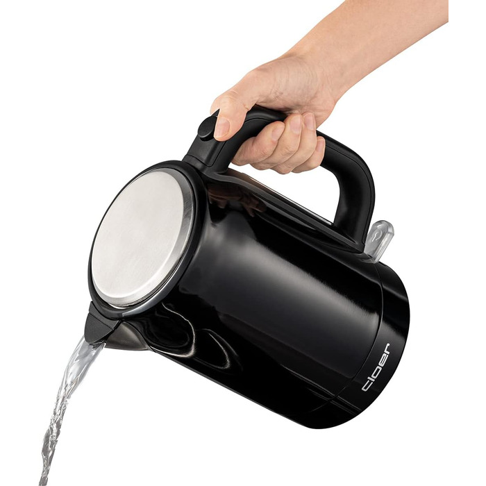 Електричний чайник Cloer 4511, 1.7 л, чорний, нержавіюча сталь, 2200 Вт, з індикатором рівня води, захистом від сухого кипіння та перегріву