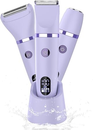 Електричний жіночий триммер 3-в-1 для обличчя, тіла та зони бікіні. Вологостійкий, з LCD-дисплеєм (фіолетовий)