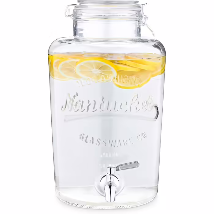 Navaris 8-Liter Glass Drink Dispenser - Stainless Steel Tap and Clamp Closure - Glass Beverage Container for Cold Drinks