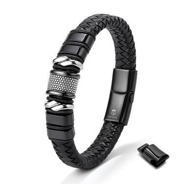 Чоловічий шкіряний браслет UNIQAL 'Premium Style' Mamba Black 23 см з нержавіючої сталі + Подарункова коробка