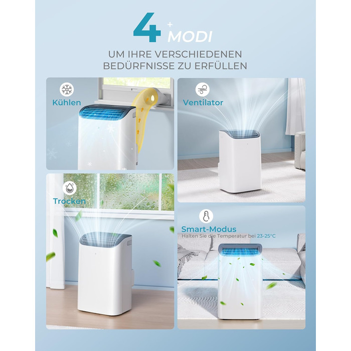 Мобільний кондиціонер 9000 BTU з вихідним шлангом | 4-в-1 | Тиха робота <48 dB | Digital display + пульт | Комплект для встановлення у вікно | Таймер 24h | Для приміщень до 25 м² (12000 BTU)