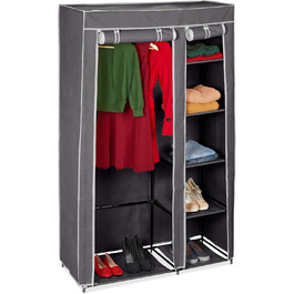 Relaxdays Fabric Wardrobe with Clothes Rail & 5 Compartments, HBT: 174 x 107 x 42.5 cm, Sturdy Folding Wardrobe with Cover, (Grey)
