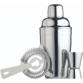 BAR CRAFT Stainless Steel 3 Piece Cocktail Set, Silver Stainless Steel, 12 x 17 x 22 cm, 3 Units