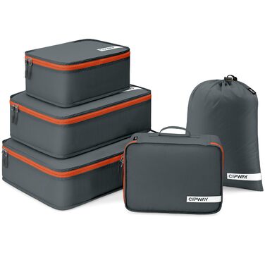 Органайзер для валізи Cipway, 5 частин: кубики для одягу, нейлон, сірий. Підходить для ручної поклажі