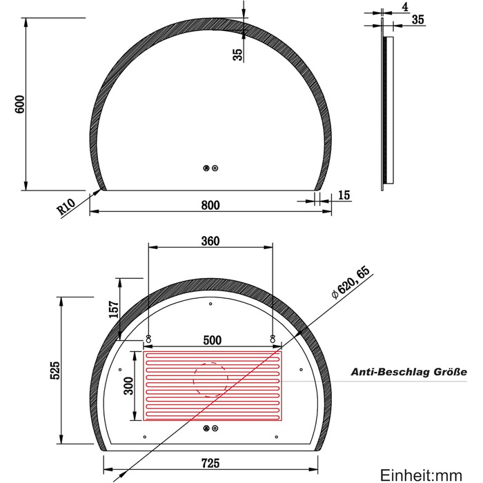 Дзеркало для ванної кімнати SONNI з LED-підсвічуванням, 100 x 60 см, антизапар, сенсорне керування, 3 кольори світла, IP44, білий