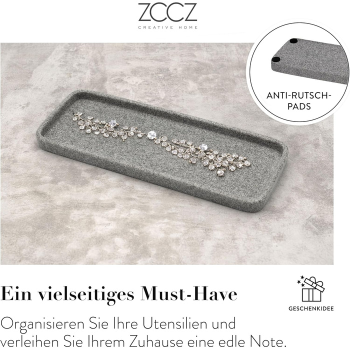 Набір для ванної кімнати ZCCZ – 4 предмети: тримач для зубних щіток, дозатор мила, мильниця та стакан для зубних щіток. Елегаторне зберігання косметики та декор з ефектом мармуру, білий колір (сірий мармур)