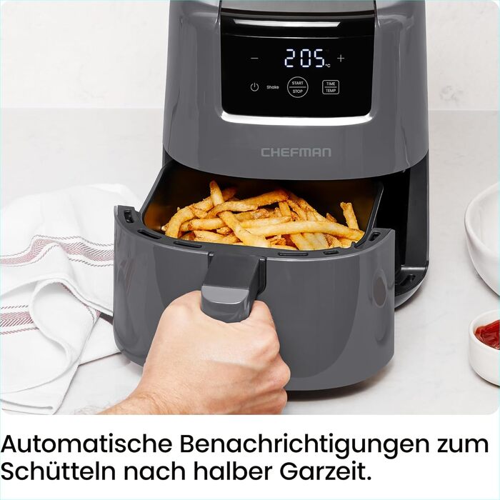 Chefman 2L Digital Air Fryer - Compact, Non-Stick, Dishwasher-Safe Air Fryer with Timer & Shake Reminder - Grey