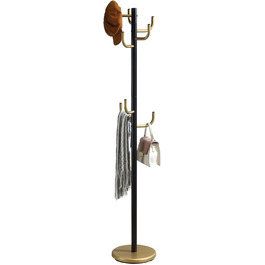 IDIMEX Clothes Rack Mila made of metal, a practical coat rack with 8 hooks. Timeless hat stand with a round base (Black/Gold)