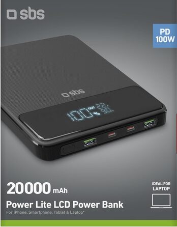 PowerBank SBS 20000 mAh 100W з LCD-дисплеєм: заряд для ноутбука, телефону, планшета, MacBook, iPad