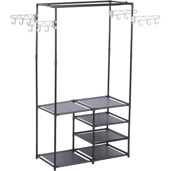 Wardrobe open, coat rack with clothes rail and 12 hooks, freestanding wardrobe with shelf, for dressing room, bedroom, 44 x 87 x 158 cm, Black