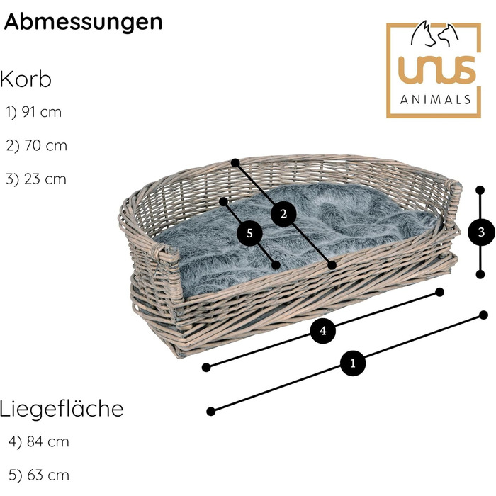 Крізьо для собак та котів UNU, плетений з лози та ротангу, сірий, 61 x 44,5 x 15,5 см (XL)