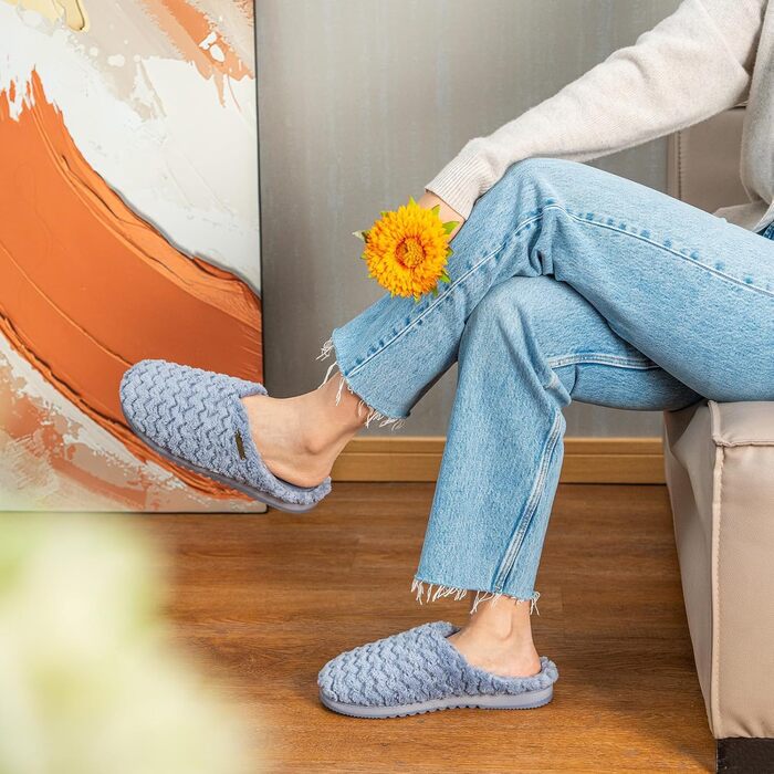 Тапочки жіночі LongBay з меморі-піною та плюшем, антиковзкі (38/39 EU, блакитні)