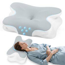 Ортопедична подушка для шиї з Memory Foam - для сну на боці, спині та животі з покриттям з льонової тканини (сіра)