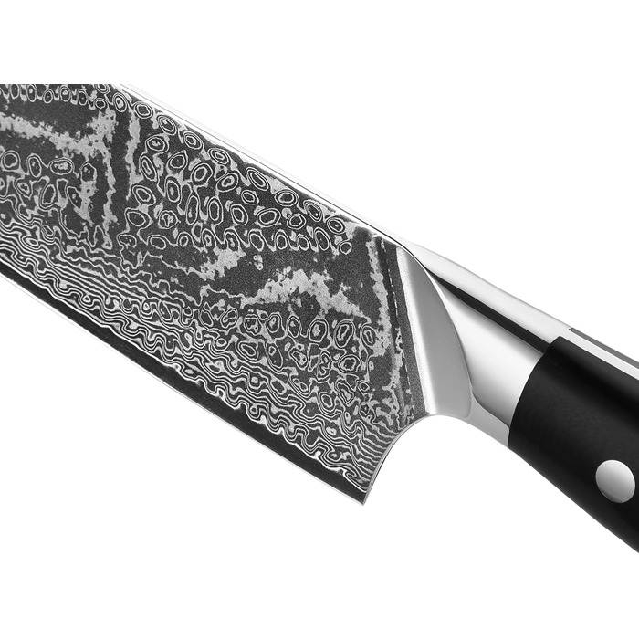 Японський ніж Wakoli Nitoko Santoku 18 см з дамаської сталі (67 шарів) VG10, HRC 60, G10 руків'я, Full Tang, для чистих нарізок, у подарунковій коробці
