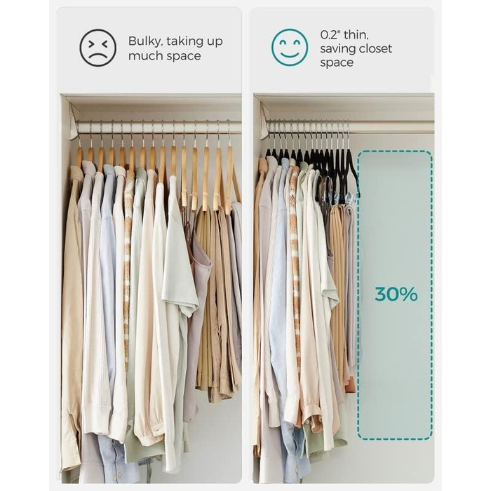 Плечики для одягу VECELO Premium з металевими кліпсами, антиковзаючі, економні, набір 20 шт. (для жінок та чоловіків)