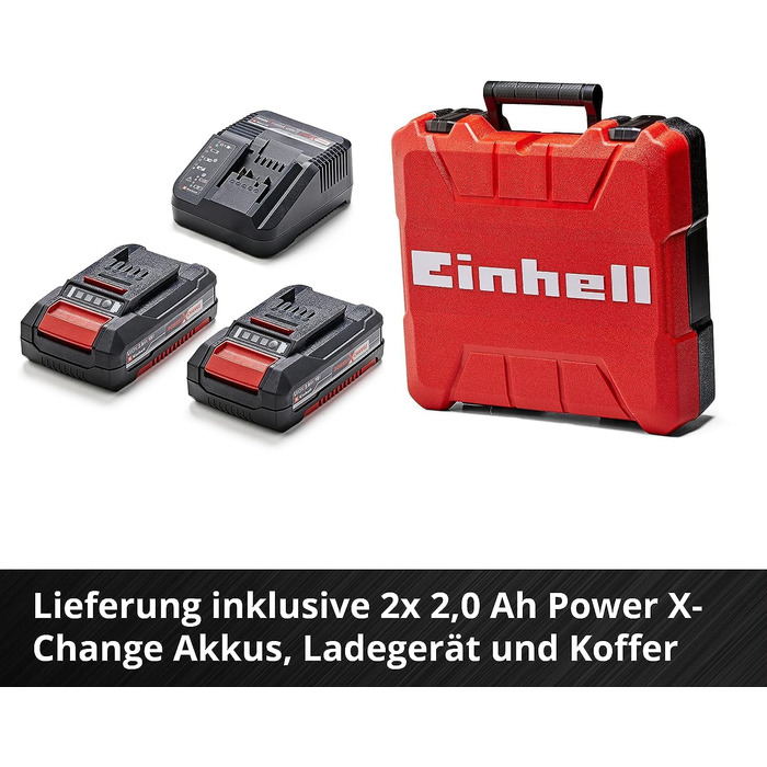 Акумуляторний дриль-шуруповерт Einhell TE-CD 18 Li-i Brushless Power X-Change з ударною функцією, Li-Ion, 18 V, 2 швидкості, 60 Nm, LED-підсвічуванням, у кейсі, з 2 акумуляторами 2.0 Ah та зарядним пристроєм