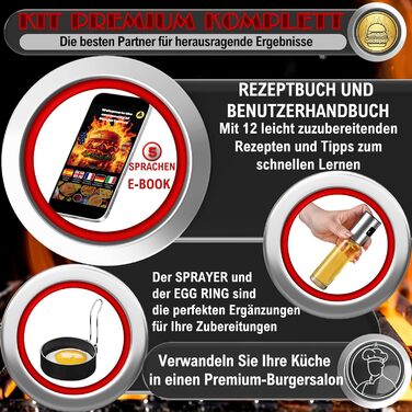 Набір для Smash Burger з нержавіючої сталі BECISPER: професійний комплект гриль-аксесуарів з пресом, кришкою для плавлення сиру, лопаткою, олійним розпилювачем, кільцем для яєць і рецептурною книгою – повний набір для ідеальних бургерів