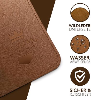 Підкладка під стіл HAMZAM PU Leder 90x40 см - преміум якість, з інтегрованим ковриком для миші (Колір: Коричневий)