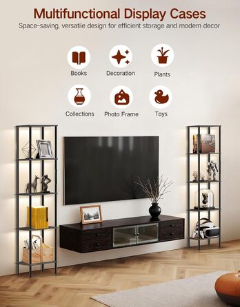 Стельова лампа з полицею, LED, регулювання яскравості, 3 колірні температури, сенсорне управління та пульт, полиця для книг, дерев'яна, сучасний дизайн для вітальні, спальні, офісу (чорний)