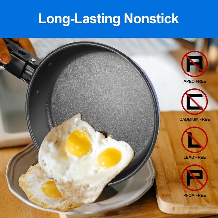 Odoland 5-Piece Camping Cookware Set - Nonstick Lightweight Pot Pan Kettle with Detachable Handle - Backpacking, Camping, Hiking & Picnic Cookware Set