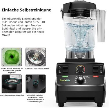 BioloMix High-Performance Blender 2200W, Self-Cleaning Function, Stand Mixer with 2L Container and 600ml Travel Cup BPA Free. Smoothie Mixer