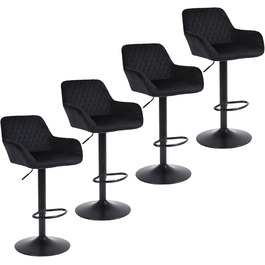 Ralex Velvet Bar Stools 2-Pack - Adjustable Swivel Bar Chairs with Backrest & Armrests for Kitchen, Bar & Counter - Black