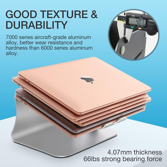 Підставка для ноутбука з алюмінію, Heat-Vent, сумісна з MacBook, Dell, HP, Lenovo, Microsoft Surface, Samsung, 11-16 дюймів, сірий (патентована) (102S-Silver)