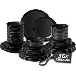 MIAMI – Dinnerware Set 12 People/Stoneware Dinnerware Set 36-Piece, Stoneware Tableware Set, Bowl and Plate Set - Dishwasher and Microwave Safe - Le Papillon Collection