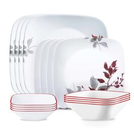 Сервіз Corelle Kyoto Leaves на 4 особи, 16 предметів: набір посуду (8 тарілок, мисок), білий, ударостійкий та стійкий до сколів