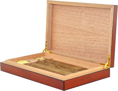 Вологозбережувач для сигар Eitida на 25-50 сигар з прозорим скляним дисплеєм, ручної роботи з іспанського кедру з перегородкою, зволожувачем та гігрометром, чорний ебоніт (Sapeli-kirsche_5ct)