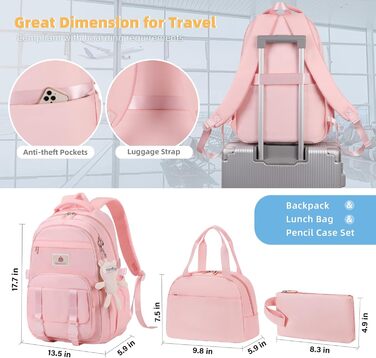Стильний рюкзак для підлітка, дівчини, студентки: великий, 39.6 см (15.6 дюймів), антикрадійний, рожевий (L)