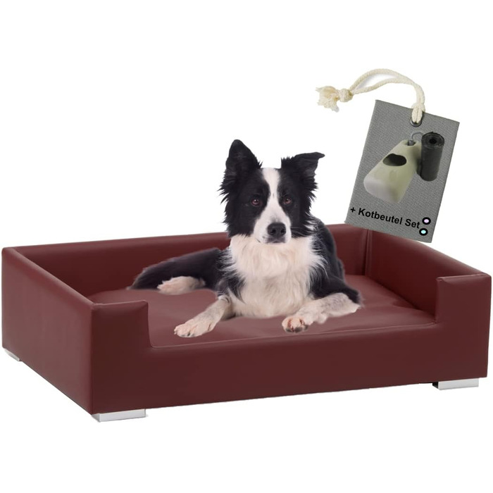Софа для собак Candy | Лягу для собак, диван для максимального комфорту | М'яка подушка для собак з бортиком, ідеально як переноска для собак | Корзина та ліжко для собак маленьких порід (Бордовий)