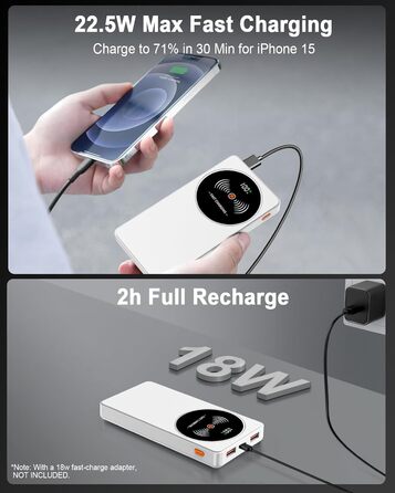 Портативний зарядний пристрій Power Bank Klein 10000mAh з USB-C, 3 порти, сумісний з iPhone 17/16/15/14/13 Pro Max Plus Mini та Android (білий)