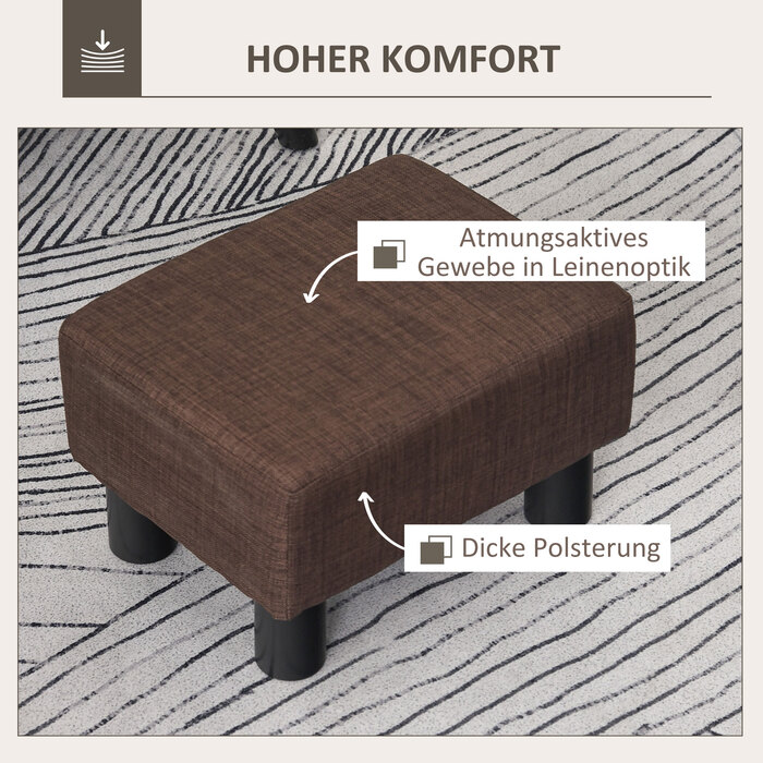 HOMCOM Footstool Ottoman - Holds up to 100 kg, Rectangular Upholstered Footstool for Living Room, Hallway, Brown, 40 x 30 x 24 cm