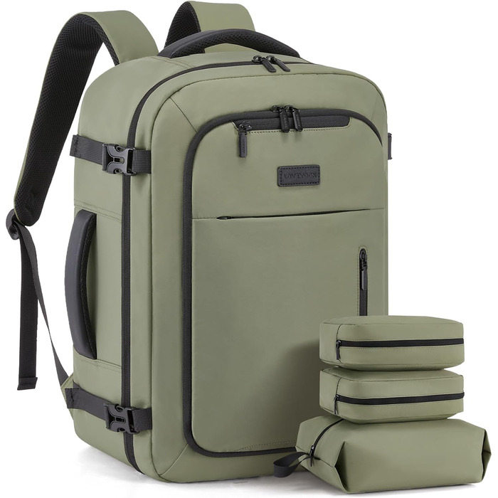 Рюкзак LOVEVOOK для ручної поклажі в літак 45x36x20, великий рюкзак для жінок з відділенням для ноутбука 17,3 дюйма, водонепроникний, підходить для Easyjet, для ділових поїздок та подорожей, (Зелений, 45 x 36 x 20 см (17,3 дюйма))