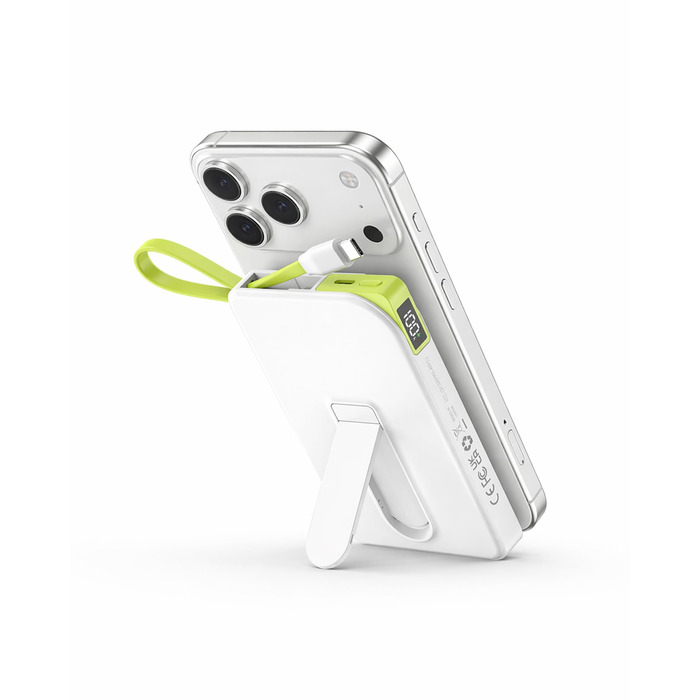 Power Bank MagSafe 10000mAh 3-в-1 для iPhone та Android (Перламутр) з USB-C кабелем та підставкою