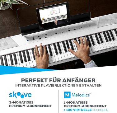 Електронне піаніно Alesis Recital - E Piano 88 клавіш з напівзваженими клавішами, динаміками, 5 преміум-звуками, виходом для навушників, підписка на уроки гри на клавіатурі (біле)
