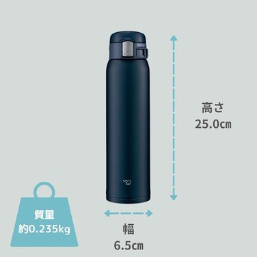 Термокружка Zojirushi SM-SF60-AD 600 мл – термоізольована фляга з нержавіючої сталі, витончена та без витоку, для кави, офісу, подорожей та повсякденного використання, темно-синій колір