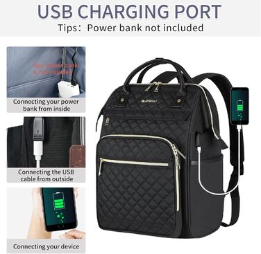 Жіночий рюкзак EMPSIGN з відділенням для ноутбука 17 дюймів. Стильний рюкзак для роботи, навчання та подорожей, чорного кольору.