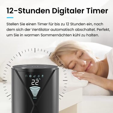 Турбовентилятор Pro Breeze з пультом керування, 70° осциляція, 3 режими, таймер 14 годин, 45W, 117см, 4 режими, режим сну - чорний