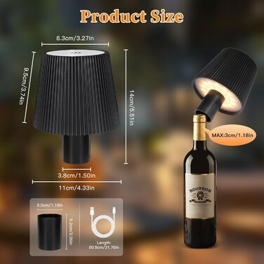 LED-лампа настільна бездротова диммируемая чорна з USB-C, сенсорна лампа з 3 колірними температурами, плавне регулювання яскравості, регульована висота, IP54 вологостійка для внутрішнього/зовнішнього використання (чорний)