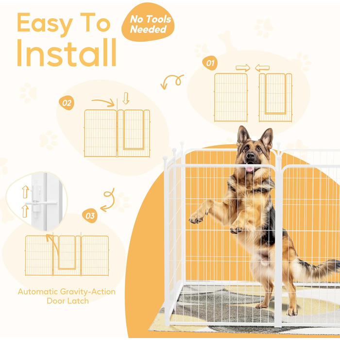 Вольєр для собак HealSmart, 61 см, 8 панелей, міцний метал, портативний, для дому та вулиці, кемпінгу, двору, автодому, огорожа, приватність, тераси, білий