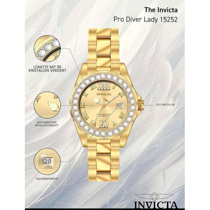 Жіночий кварцовий годинник Invicta Pro Diver зі сталі, 38мм, золотий