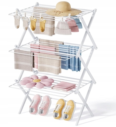 Металева складана сушарка для одягу, 3 рівні, біла — зручність у кожній деталі