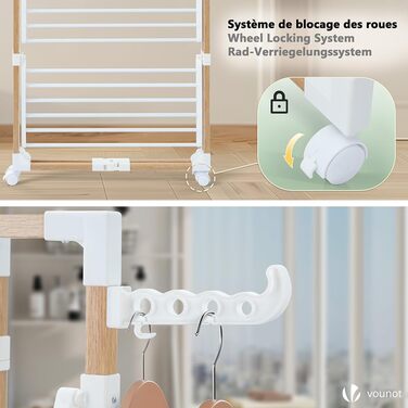 Сушарка для білизни VOUNOT Tower 3 рівні, складана, біла, з колесами - 25м, імітація дерева